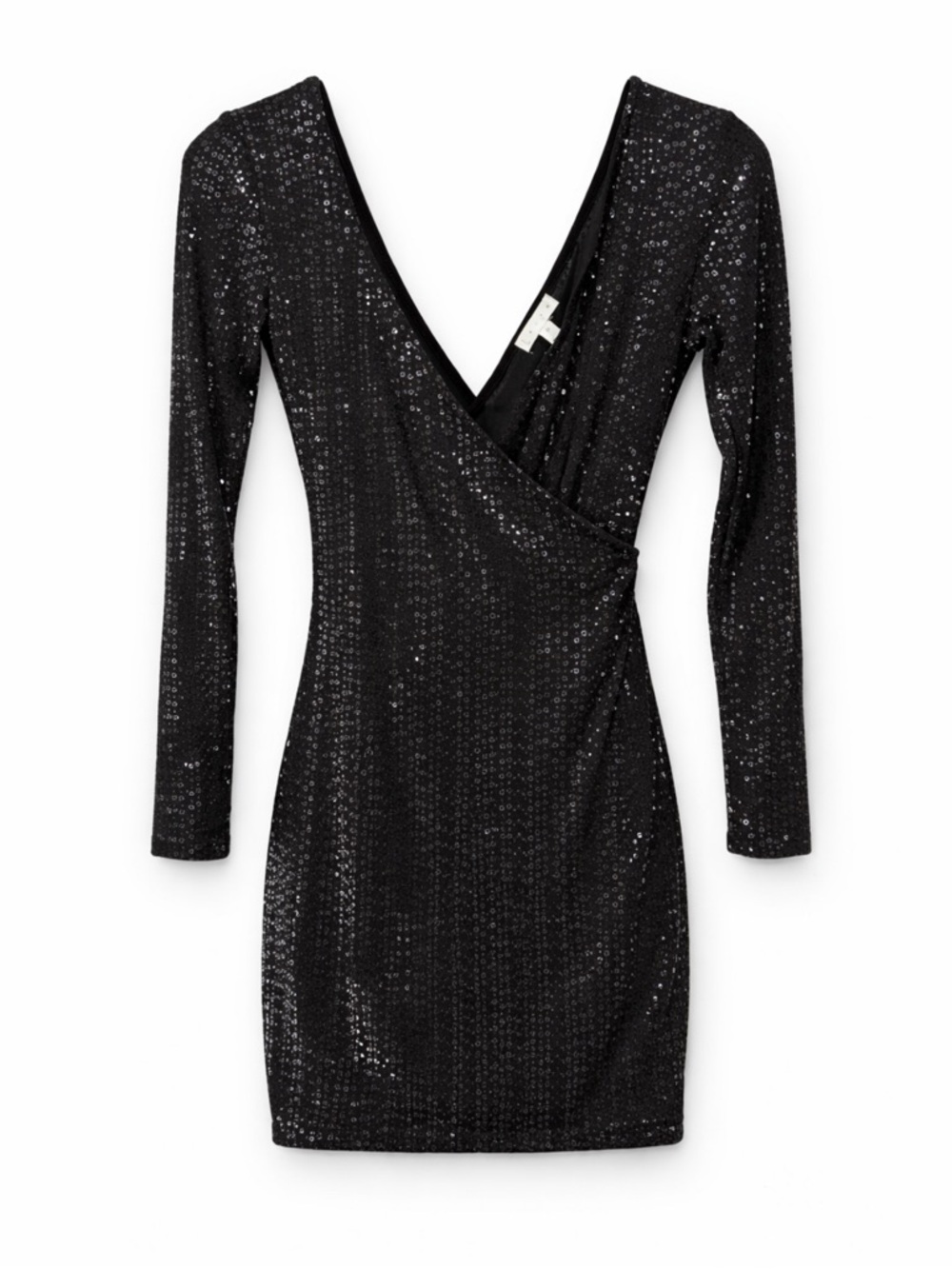 Leith Black Sequin Long Sleeve Faux Wrap Mini‎ Dress XS